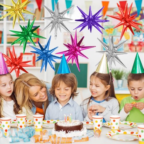 Adorely 22-Inch Colorful Explosion Star Balloons - 9-Piece Foil Set