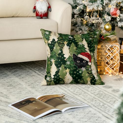 Black Cat Snowflake Throw Pillow Cover, 18 x 18 Inch - Holiday Decoration