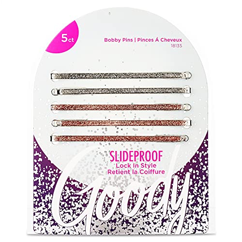 Goody Icy Holiday Enameled Bobby Pin Set, 5 Count Silver and Gold