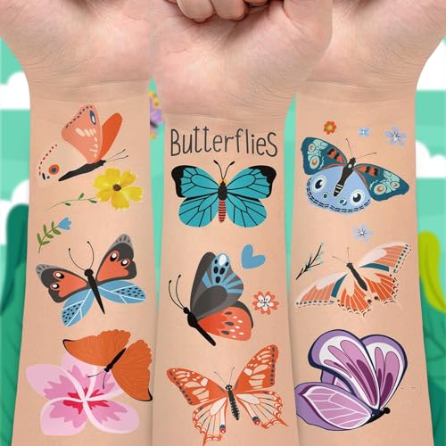 EMOME 50 Sheets Butterfly Temporary Tattoos for Girls Birthday Party Favors