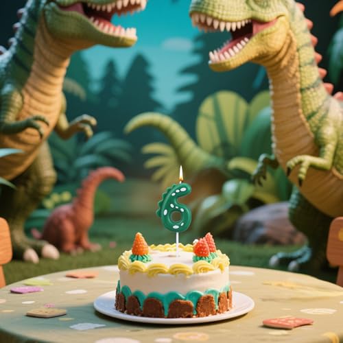 Green Dinosaur Birthday Candle - Number 6 Cake Topper for Kids