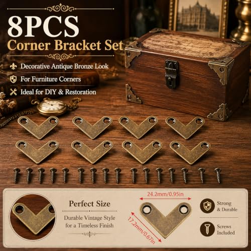 8 Pcs Brass L-Shaped Corner Brackets - Heavy Duty Wall Shelves & Furniture Support