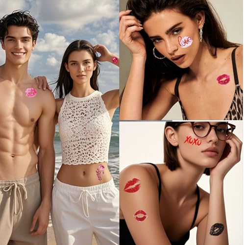 84PCS Red Kiss Lips Heart Temporary Tattoo Stickers Waterproof