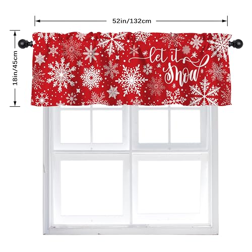 Christmas Snowflake Valance Curtain - Red Winter Short Window Treatment, 52 x 18 Inch, Pack of 1