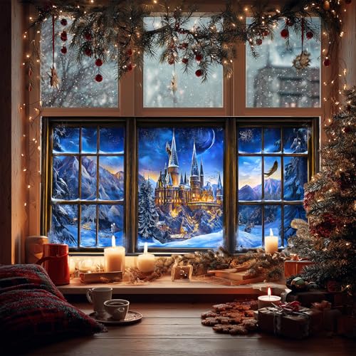 HOMETITUTE Castle Snow Night Window Cling Privacy Film 39.3x17.7"