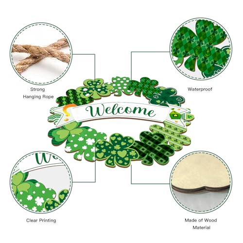 Wooden St. Patrick's Day Shamrock Wreath - Lucky Welcome Sign
