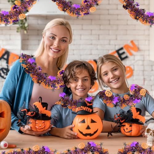33 FT Halloween Tinsel Garland with Pumpkins, Bats & Spiders