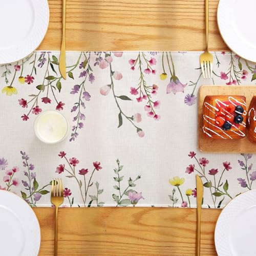 Wildflower Bloom Floral Table Runner 13x72 for Spring & Summer Decor