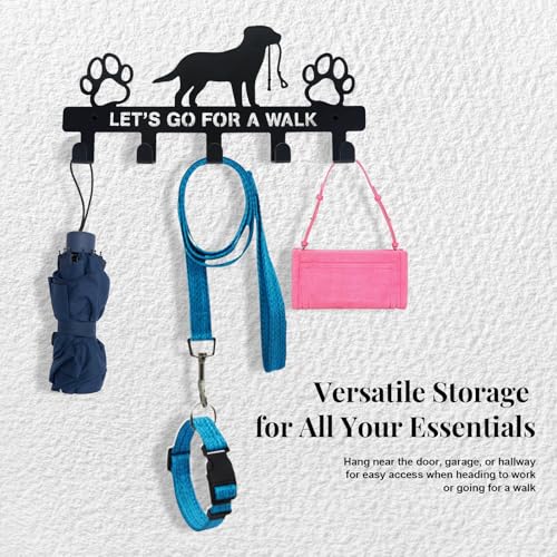 Dog Leash Holder for Wall - 5-Hook Metal Organizer for Leashes and Keys