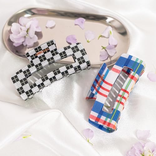 UNCSEL Checkered Claw Clip 4.3 Inch Non-Slip Aesthetic Hair Clip