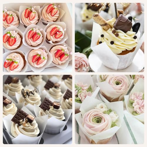 JIRNGLA 200pcs White Tulip Cupcake Liners, Greaseproof Parchment Muffin Cups