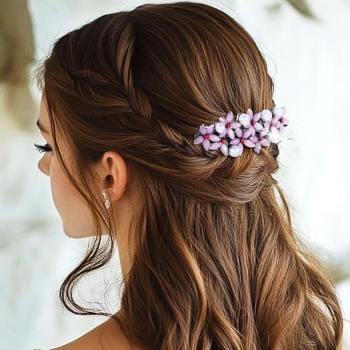 EASEDAILY Pearl Hair Barrettes - Floral French Hair Clips Pack of 2
