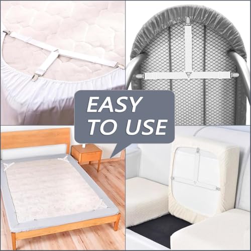 Adjustable Fitted Bed Sheet Straps - Non-Slip Corner Clips for Twin to King