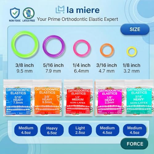 LA MIERE Orthodontic Elastics Heavy 1/4 Inch Neon Rubber Bands 100 Count