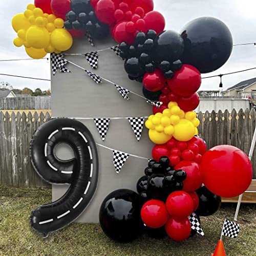 40 Inch Black Number 9 Race Car Balloon for Birthday Parties