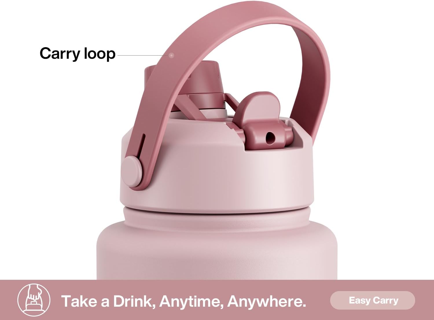 POWCAN 40 oz Insulated Water Bottle - 2-in-1 Straw & Spout Lid, Leak-Proof, BPA-Free | Dried Rose