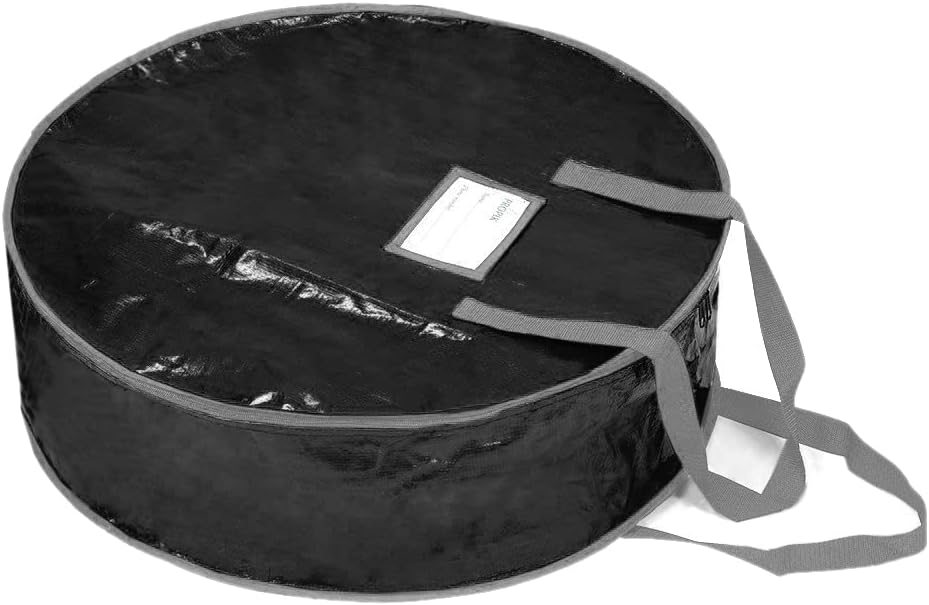 Propik Wreath Storage Bag - Tear Resistant Holiday Garland Container with Heavy Duty Handles | 24” x 24” x 8” (Black)