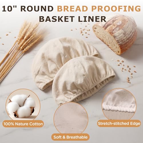 Koackl 10-Inch Cotton Banneton Bread Proofing Liners - 3-Pack Set