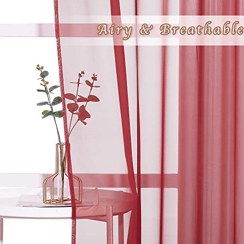 NICETOWN Sheer Voile Curtains Panels for Living Room & Bedroom - 54x96 Inches, Haute Red, 1 Pair