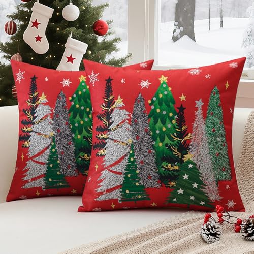 OTOSTAR Red Christmas Throw Pillow Covers 18x18 Inch Set of 2 Holiday Decor