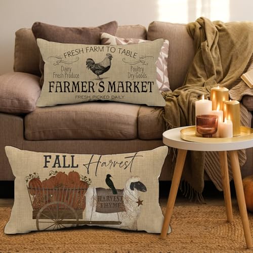 Vintage Farmhouse Thanksgiving Throw Pillow Cover 12x20"