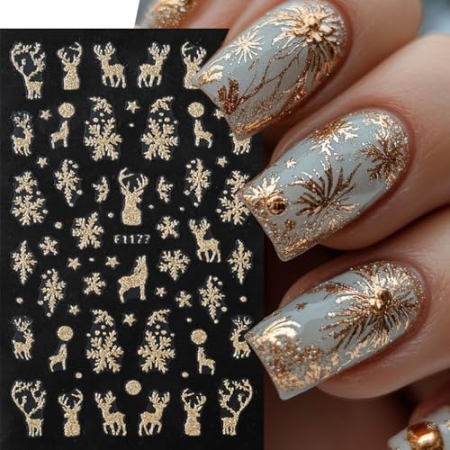 Christmas Gold Nail Stickers Snowflake Tree Decals 8 Sheets