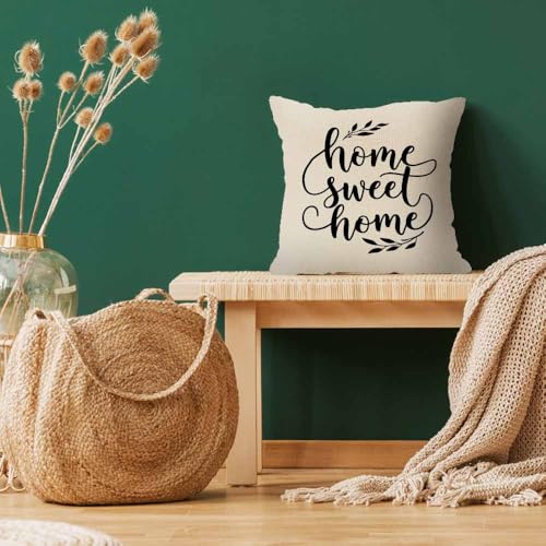 Home Sweet Home Throw Pillow Cover 18x18 | Rustic Linen Blend Cushion