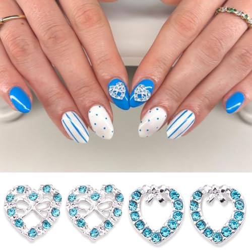Valentine Nail Charms 14Pcs 3D Heart Bow Rhinestone Alloy Gems