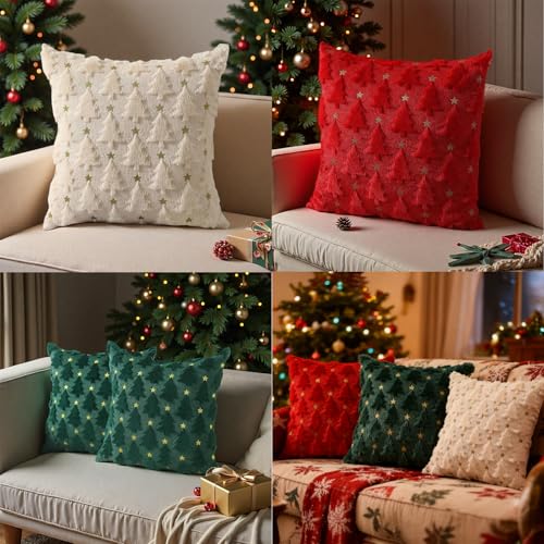 SHBLOMK White Christmas Pillow Covers 18x18 Inch Set of 2 Plush Faux Fur Decorative Throw Pillows
