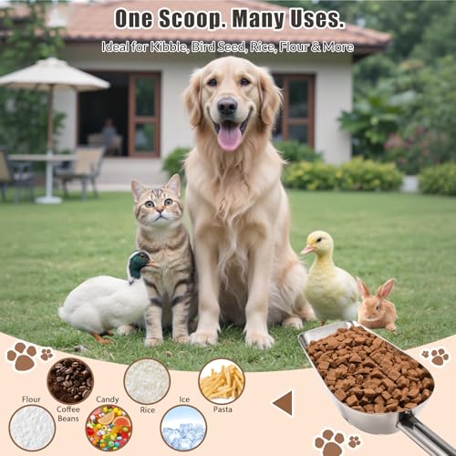 304 Stainless Steel Pet Food Measuring Scoop - 1 Cup with Long Handle
