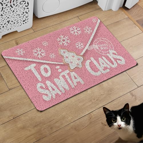 Pink Christmas Doormat - Santa Envelope Welcome Mat, Waterproof Non-Slip Outdoor Door Rug, 17x30 Inches - Pink Envelope-Sq