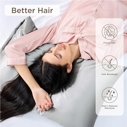Bedsure Satin Pillowcase Set of 4 - Queen 20x30 Inches Silver Grey
