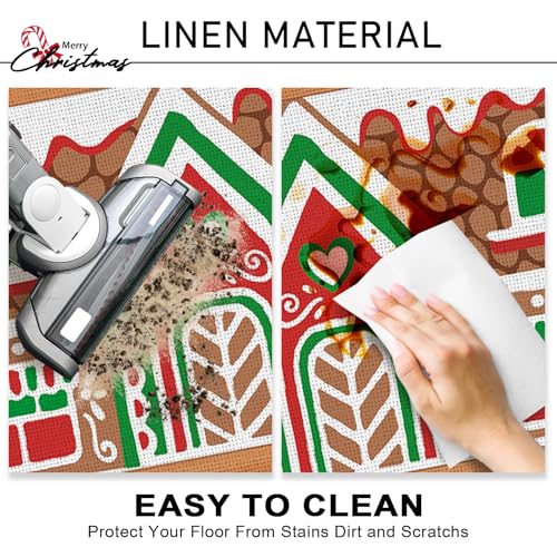 Christmas Gingerbread House Kitchen Rugs Set of 2 - Khaki 17x29 + 17x47 Inches