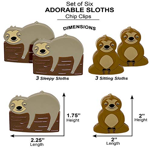 Sloth Chip Clips Set - 6 Woodland Food Bag Sealers