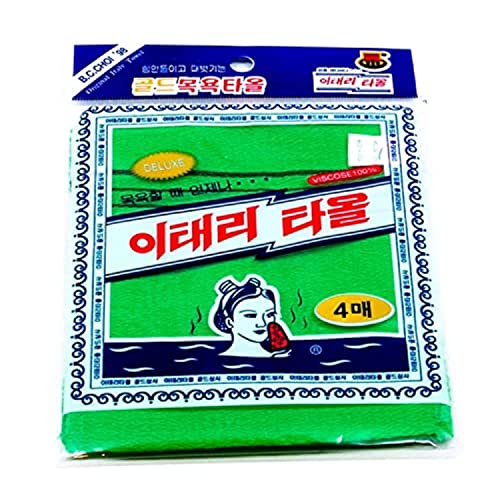 Korean Exfoliating Body Scrub Washcloth Mitts 4-Pack Green Italy Towel