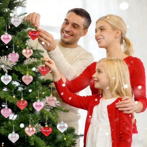 YIYA 24 Pcs Valentine's Day Heart Ornaments Glitter Shaped
