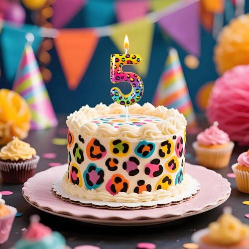 Colorful Leopard Print Number 5 Birthday Candle - Party Decoration