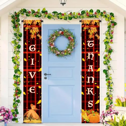 Thanksgiving Door Banner - Red Plaid Fall Decoration, 12 x 71 Inch