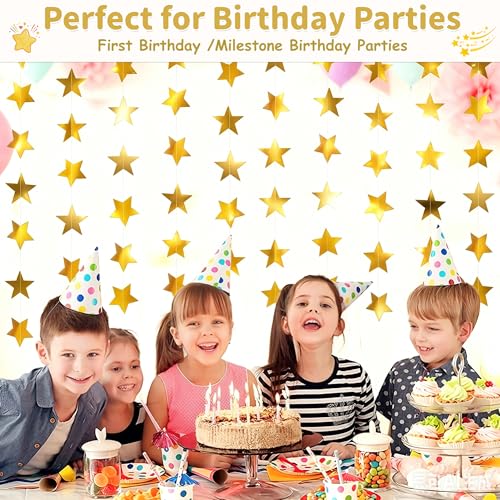 5pcs Gold Star Garland - 66ft Double-Sided Hanging Decorations