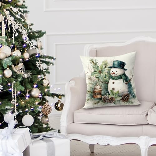 Geqtt Snowman-03 Flannel Throw Pillow Cover 18x18 Christmas Winter Decor