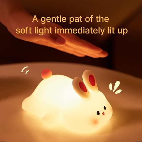 Drecoam Bunny Lamp, Rabbit Night Light with Timer, Soft Silicone Big Face Bunny Gifts, Rechargeable Dimmable LED Nursery Light, Animal Kawaii Bedroom Decor for Kids Baby