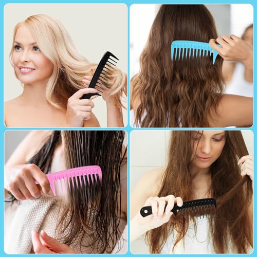 Wide Tooth Detangling Comb for Curly Hair - 2 Pack Black
