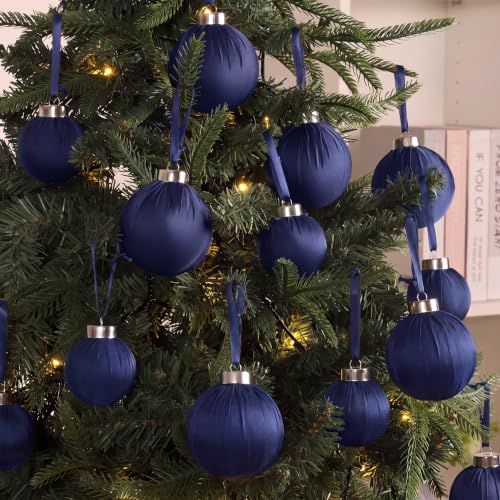 Navy Blue Satin Christmas Ornaments - 25pcs Shatterproof Baubles Set