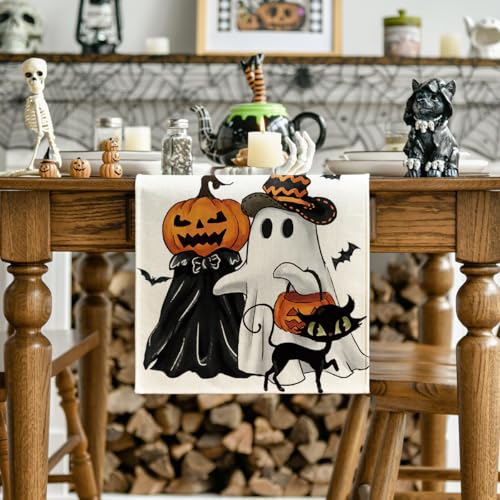 Halloween Table Runner 13x120 Inch Beige Spun Polyester for Party Decor