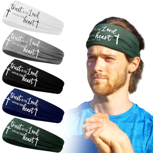 5 Pcs Christian Athletic Headbands Cross Headband for Men Women Bible Verse Workout Stretchy Sports Sweat Bands