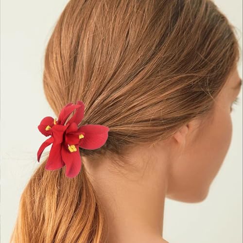 6 Pcs Hawaiian Orchid Flower Hair Clips Tropical Hibiscus Barrettes