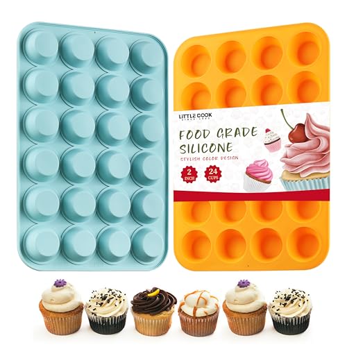 Silicone Mini Muffin Pan Set - 24 Cup Non-Stick Molds, BPA Free