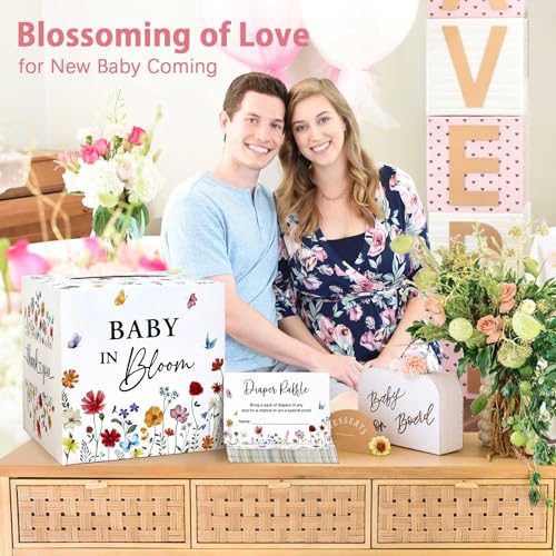 Baby Shower Diaper Raffle Box with 50 Tickets Wildflower Design Gift Set