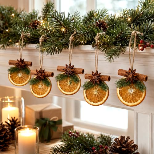 24 Pcs Dried Orange Slice Christmas Ornaments with Cinnamon & Greenery