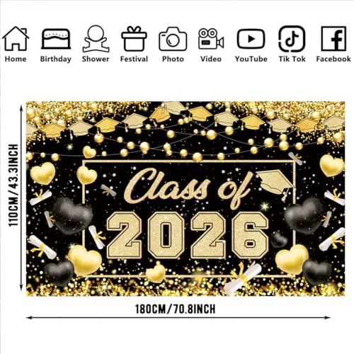 Class of 2026 Graduation Banner Backdrop with Tassel - 5.9 x 3.6 ft